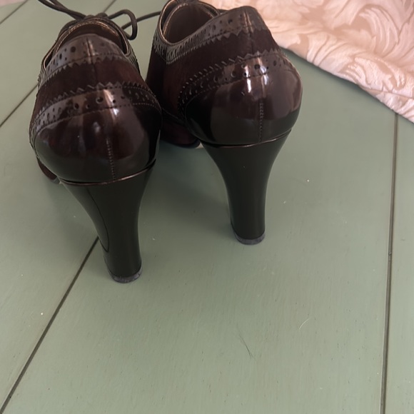 Vintage Stunning Enzo Angiolini Aeemelle Brown Laced Oxford Block Heels Size 8M - Picture 6 of 15